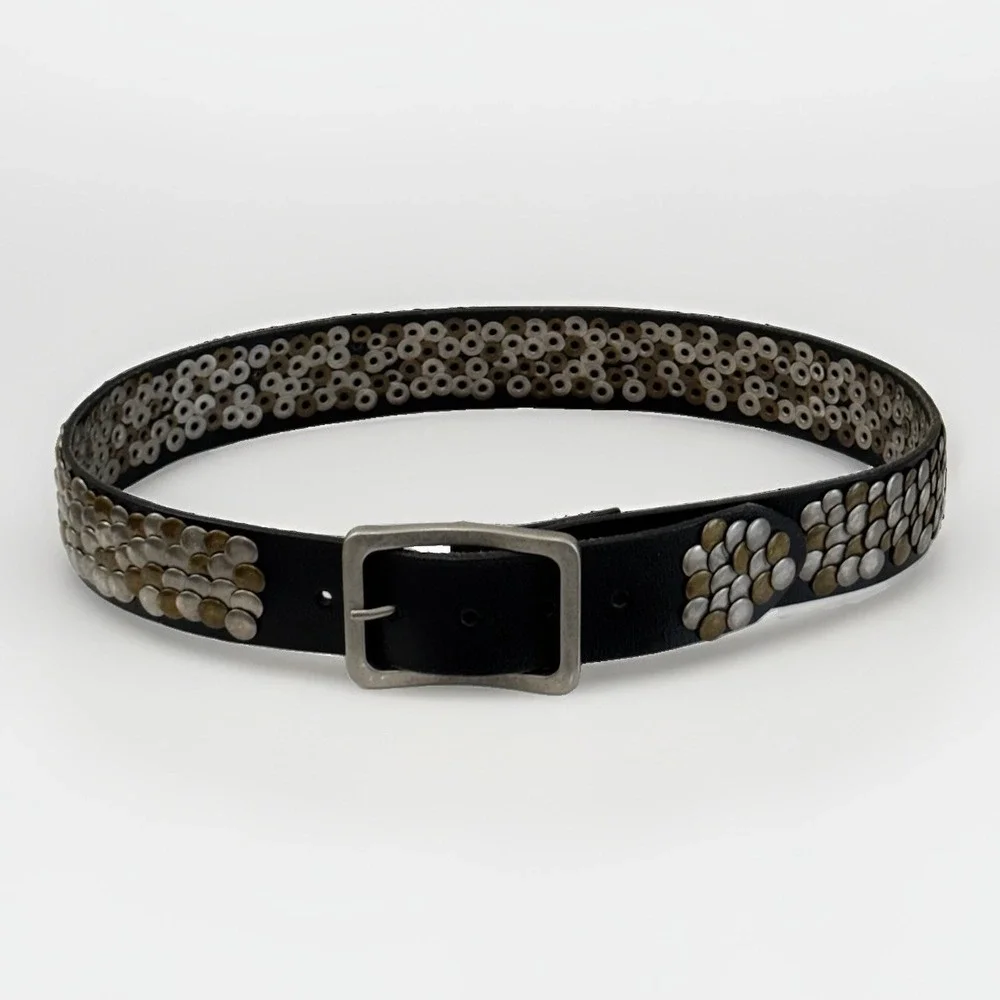 Men's Leather Island Sak's Fifth Ave Leather Studded Black Belt Size 34 Rare